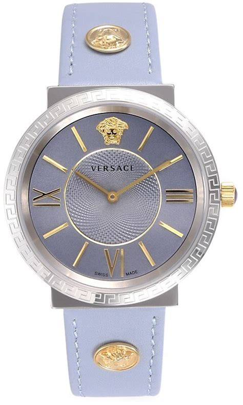 versace stainless steel & leather-strap watch